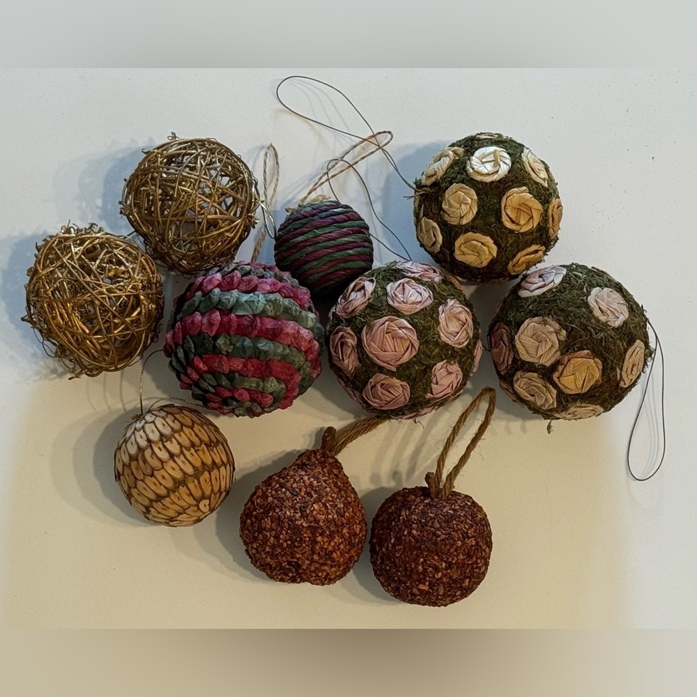 Vintage Pier 1 Natural Christmas Ornaments Lot of 10